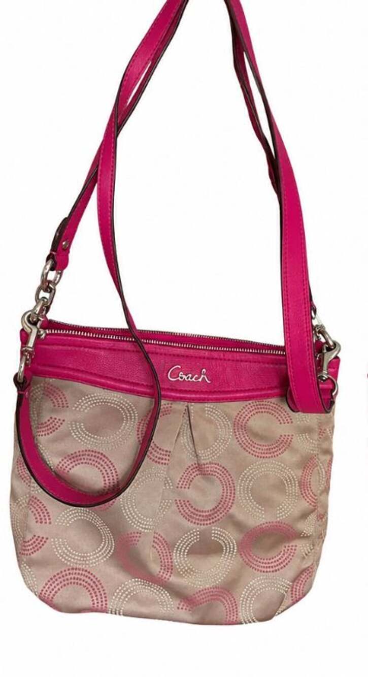 Coach Pink and Beige Signature Dot Crossbody Bag